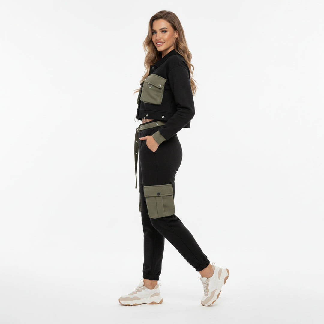 Cropped Cargo Tracksuit Set