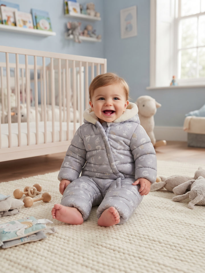 Cozy Animal Print Hooded Baby Pram Suit