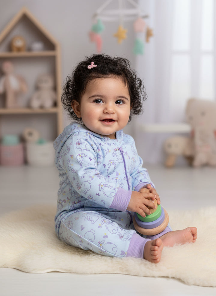 Bunny Print Hooded Zip Romper