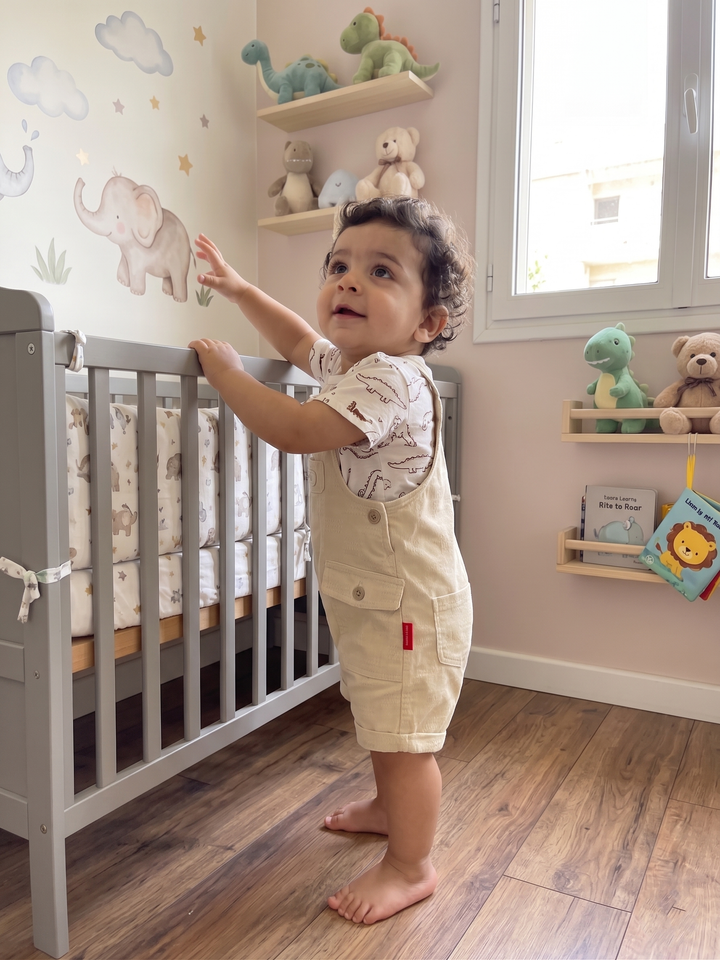 Product Name: Casual Cargo Overalls & Patterned Tee Set