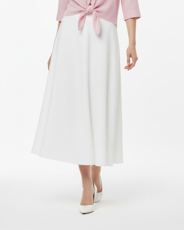 Flowy White A-Line Skirt with a Flared Hem.