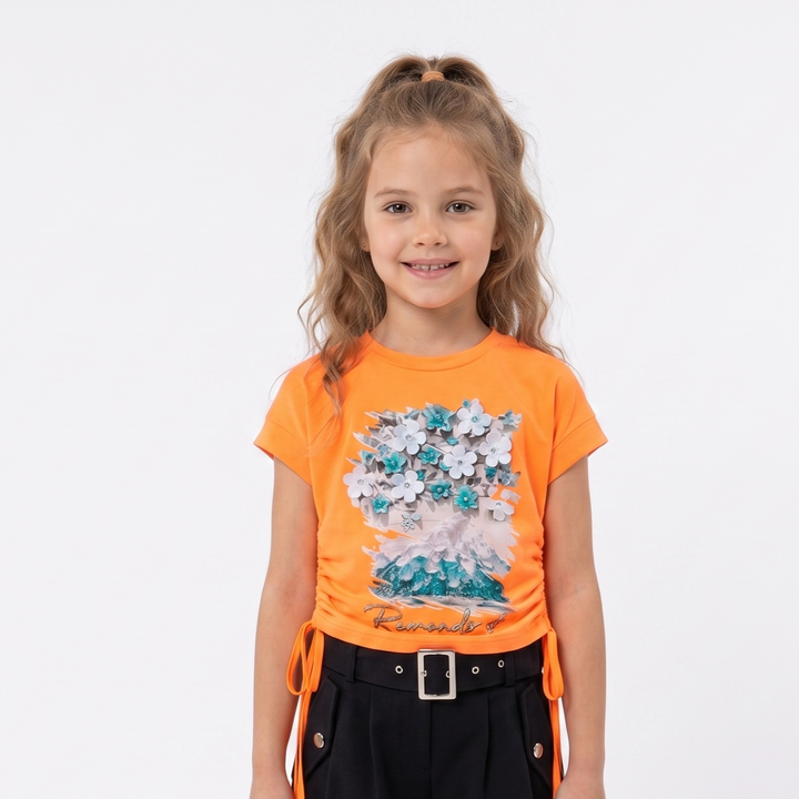 Blossom Mountain Graphic Cuffed-Sleeve Tee