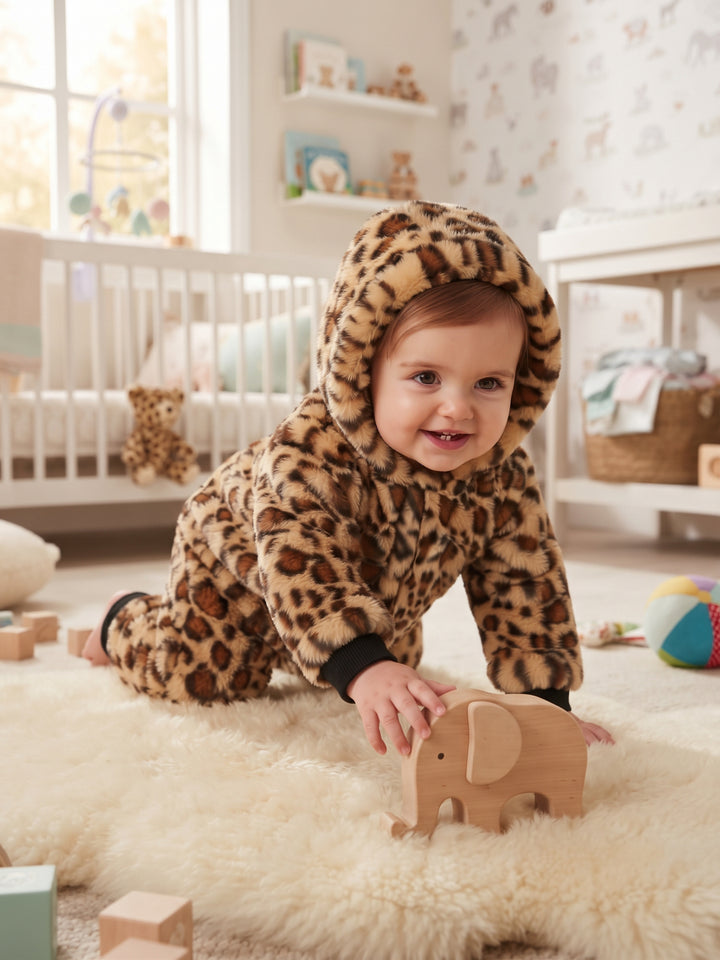 Leopard Plush Faux-Fur Baby Onesie