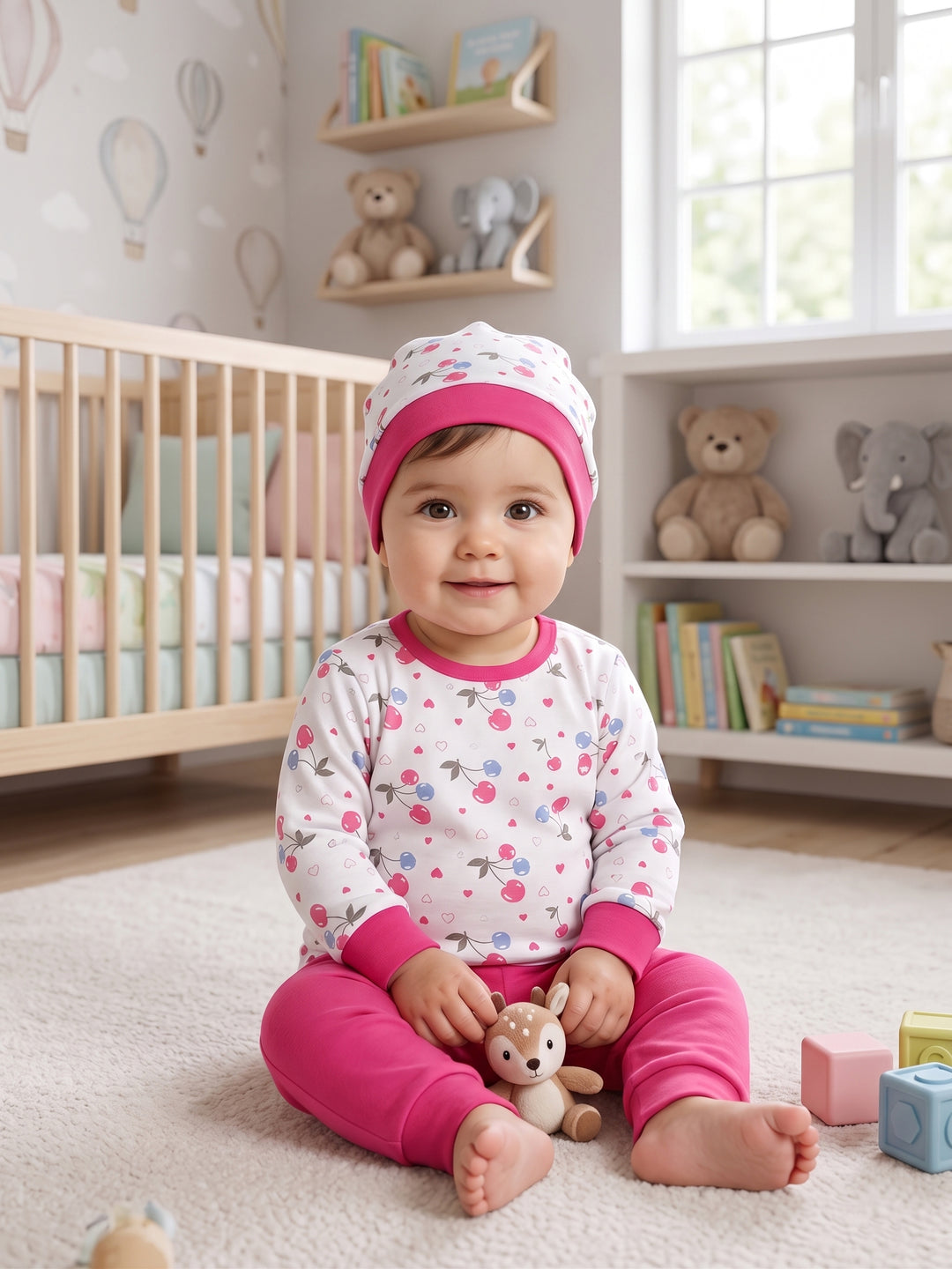 Sweet Cherry & Hearts Baby Pajama Set