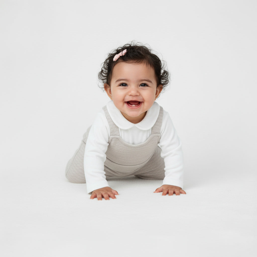 Footed Knit Dungarees and Collar Top Set