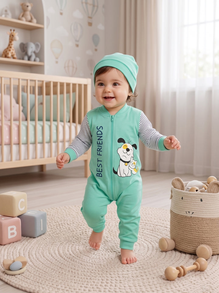 "Best Friends" Striped Sleeve Zipper Jumpsuit Set