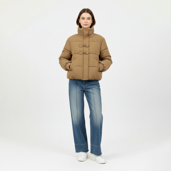 Cropped Puffer Jacket with Toggle Closures