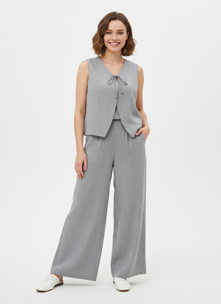 Linen-Blend Vest & Wide-Leg Trouser Set