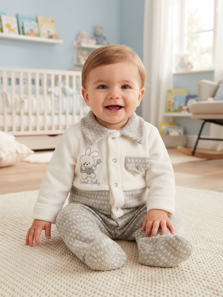 Cozy Bunny Embroidered Baby Footed Sleepsuit