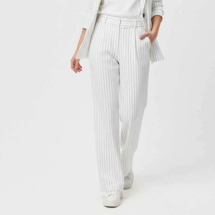 High-Waisted Pinstripe Wide-Leg Trousers