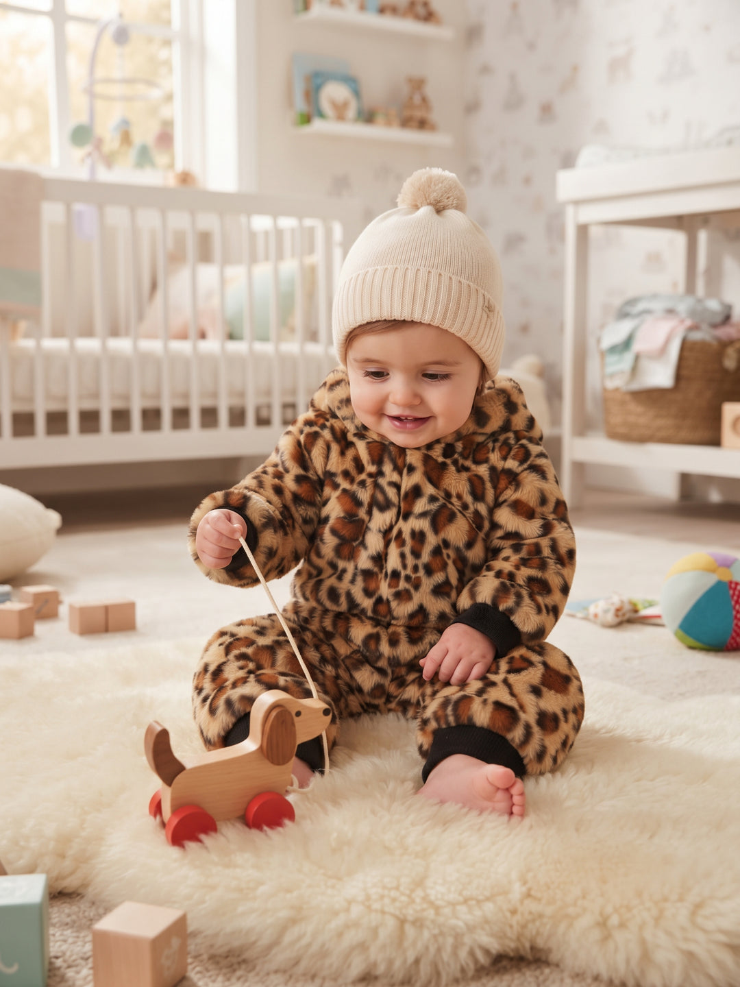 Leopard Plush Faux-Fur Baby Onesie