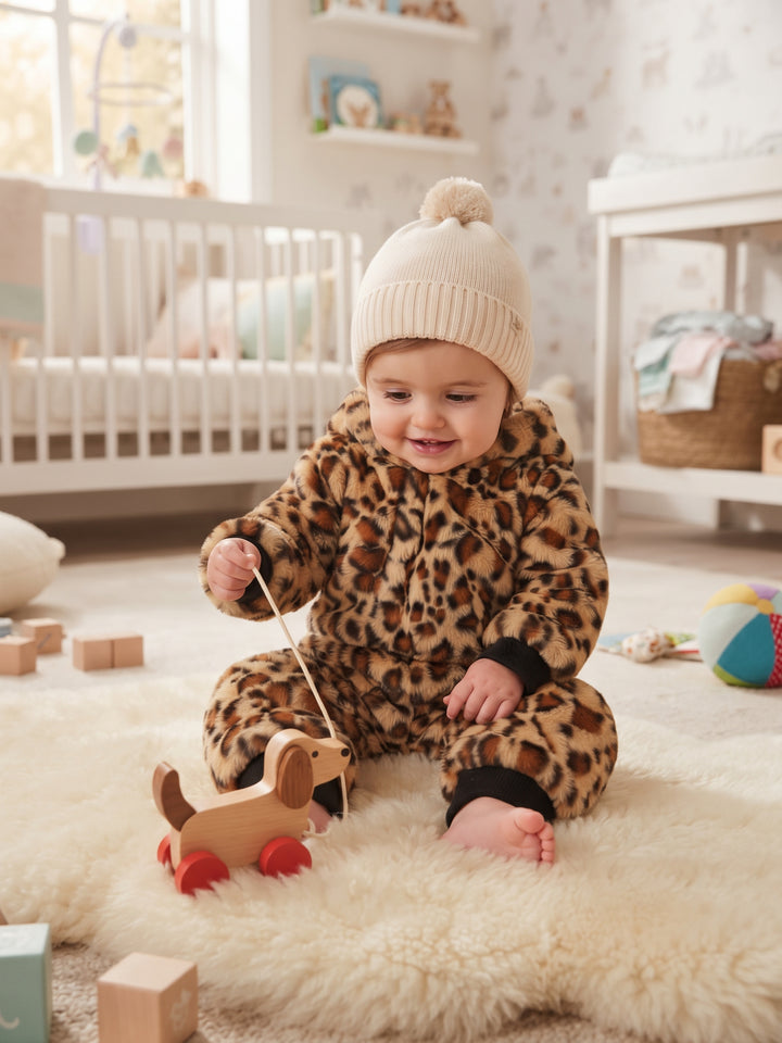Leopard Plush Faux-Fur Baby Onesie