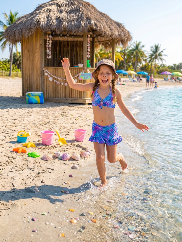 Girls' Mermaid Scale Skirted Bikini Set