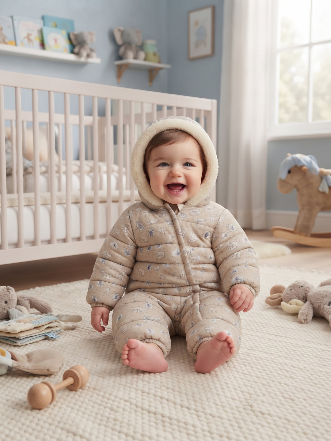 Cozy Animal Print Hooded Baby Pram Suit