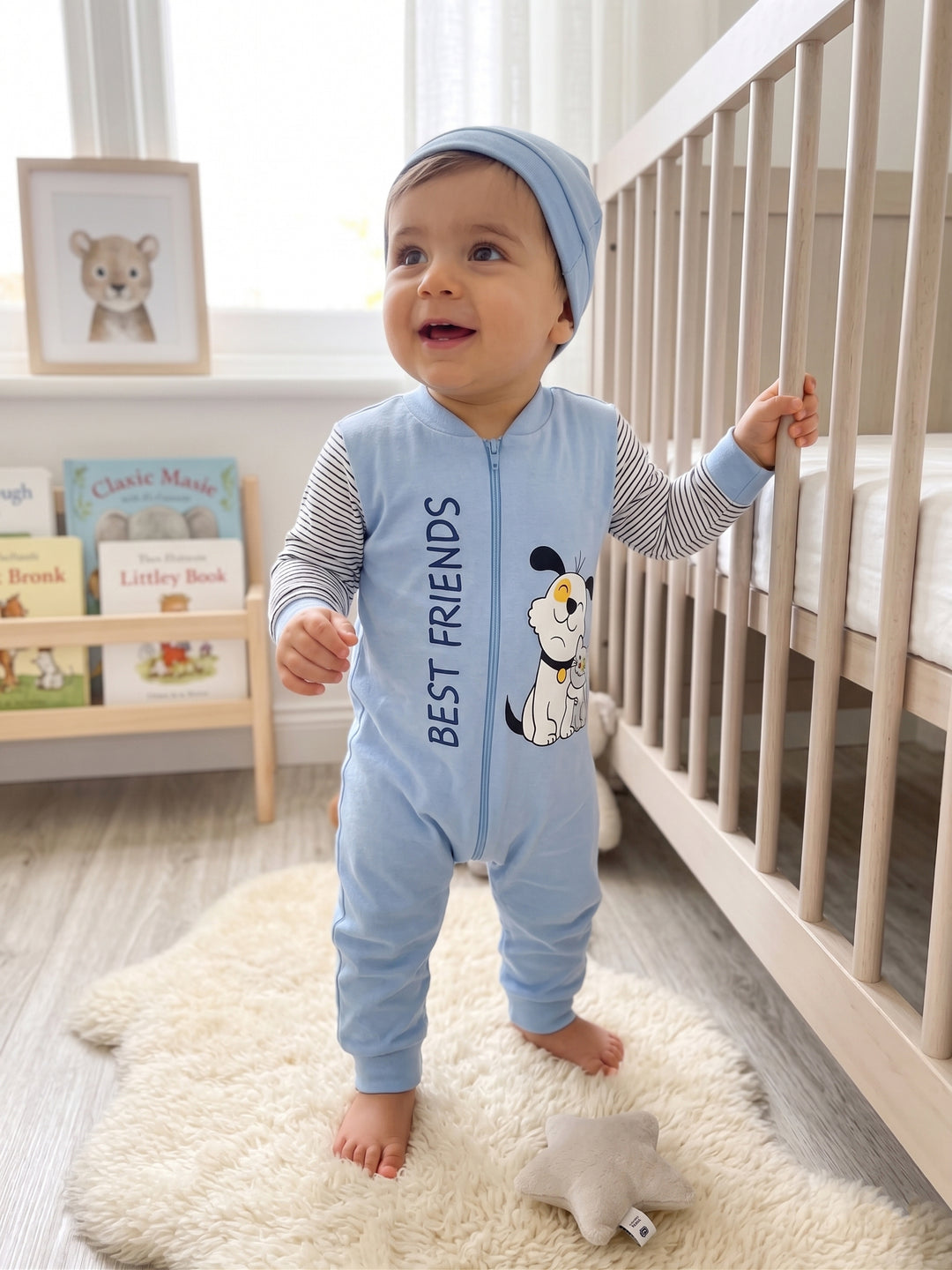 "Best Friends" Striped Sleeve Zipper Jumpsuit Set