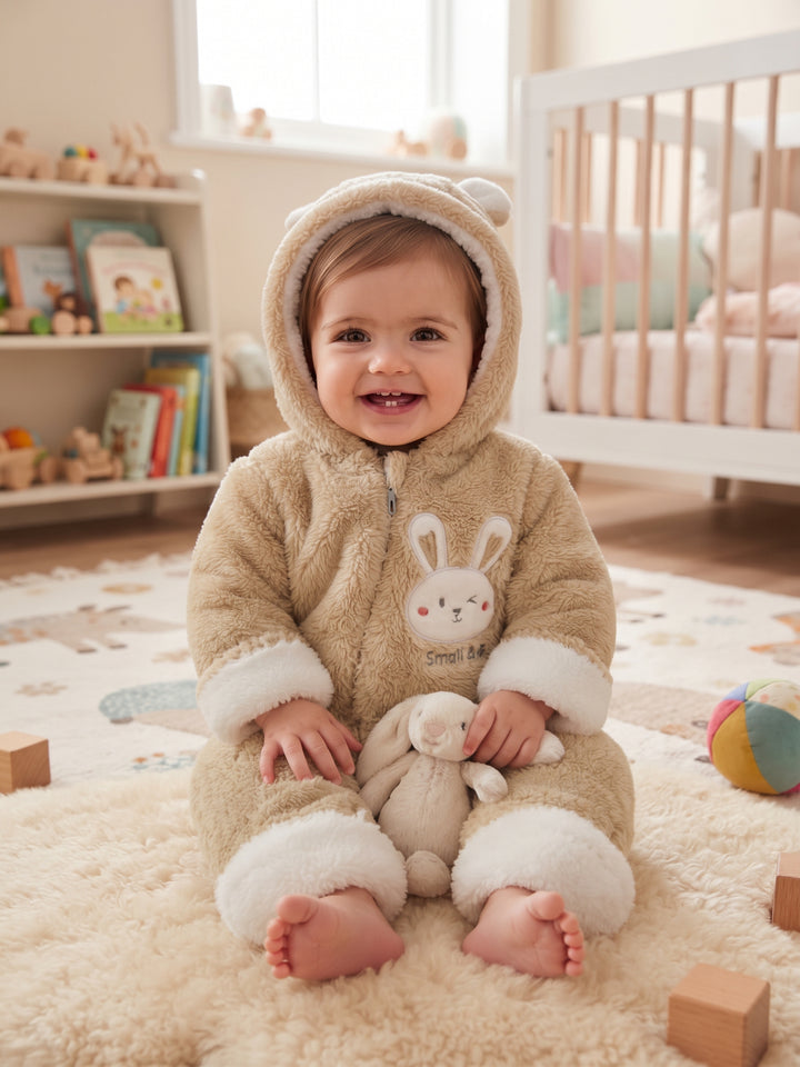 Sweet Bunny Fuzzy Zip-Up Baby Snowsuit