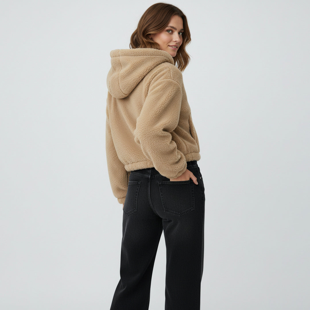Cropped Teddy Zip-Up Hoodie