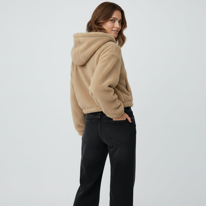 Cropped Teddy Zip-Up Hoodie