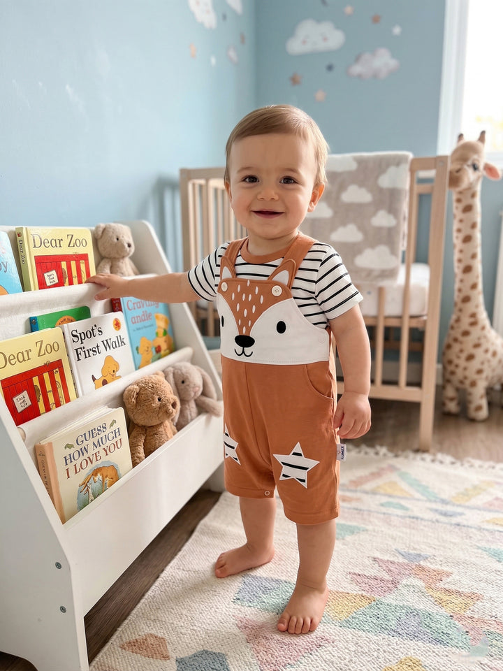 Little Fox Striped Dungaree Set