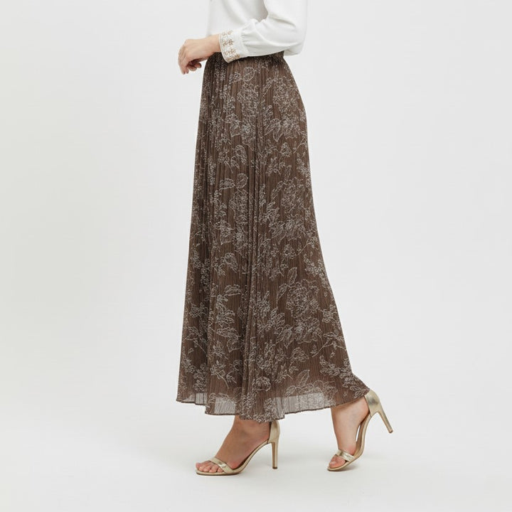 Floral Print Pleated Midi Skirt