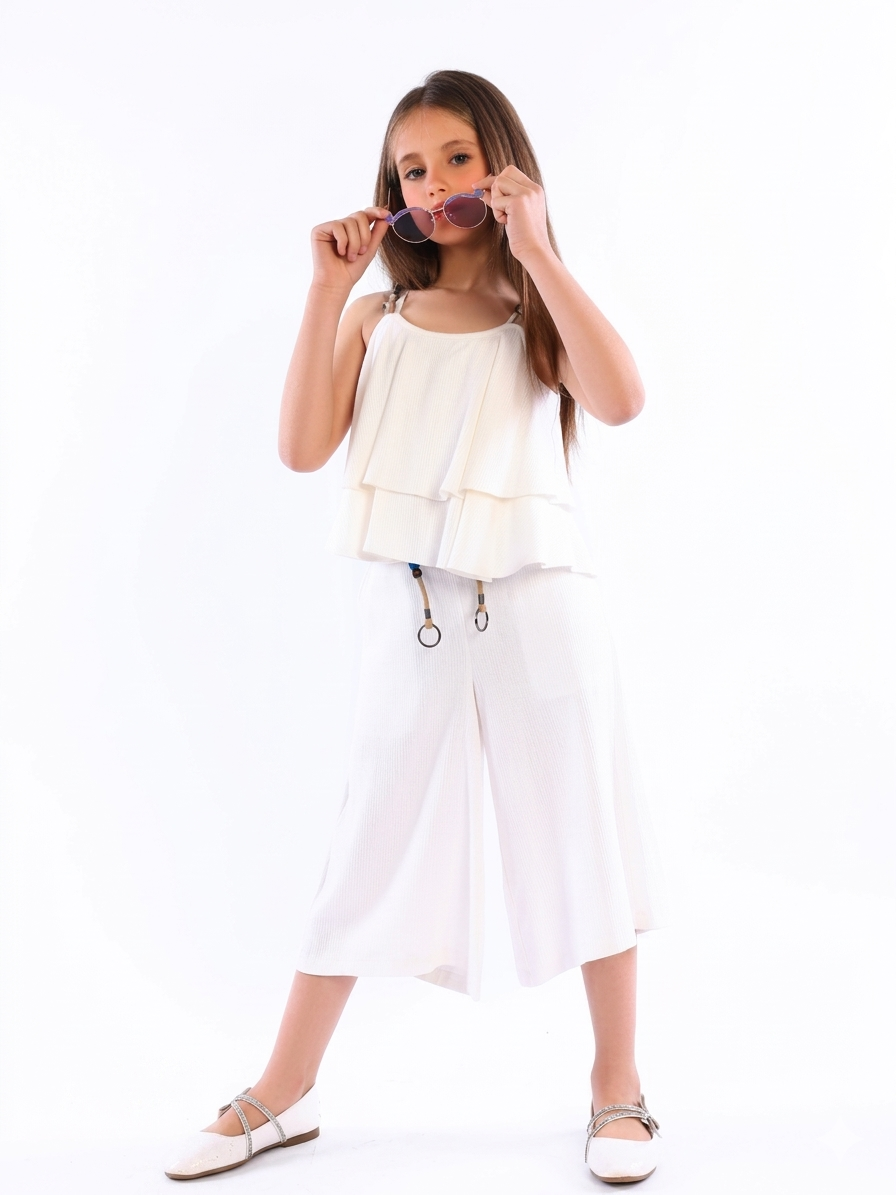 Girls' Layered Tiered Top & Wide-Leg Culottes Set