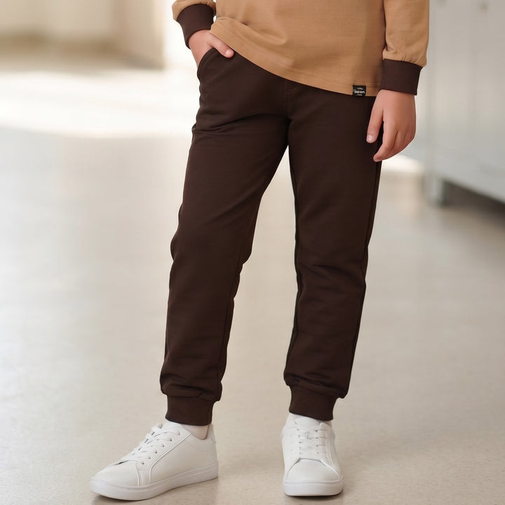 100% Cotton Dark Brown Jogger Pants with Ribbed Cuffs