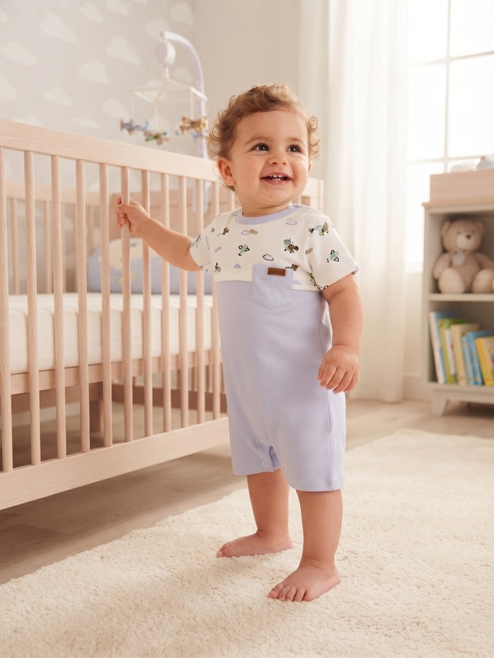 Baby Boy Airplane Colorblock Shortall Romper