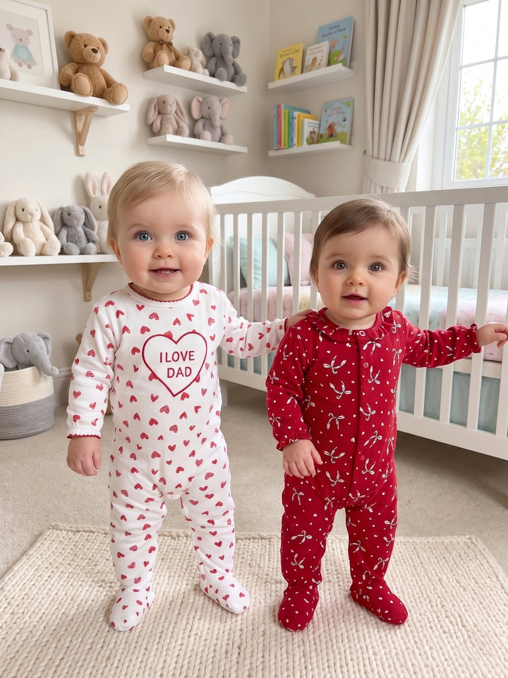 Sweet Hearts & Bows Baby Footed Sleeper Set