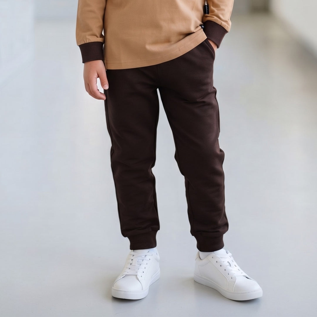 100% Cotton Dark Brown Jogger Pants with Ribbed Cuffs