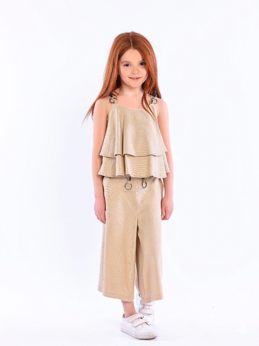 Girls' Layered Tiered Top & Wide-Leg Culottes Set