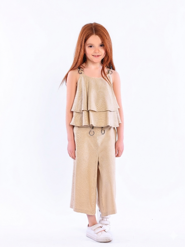 Girls' Layered Tiered Top & Wide-Leg Culottes Set