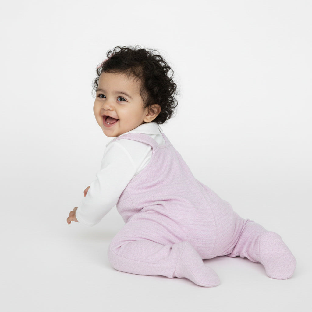 Footed Knit Dungarees and Collar Top Set