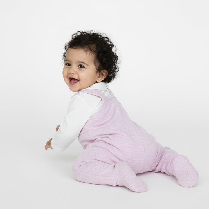 Footed Knit Dungarees and Collar Top Set