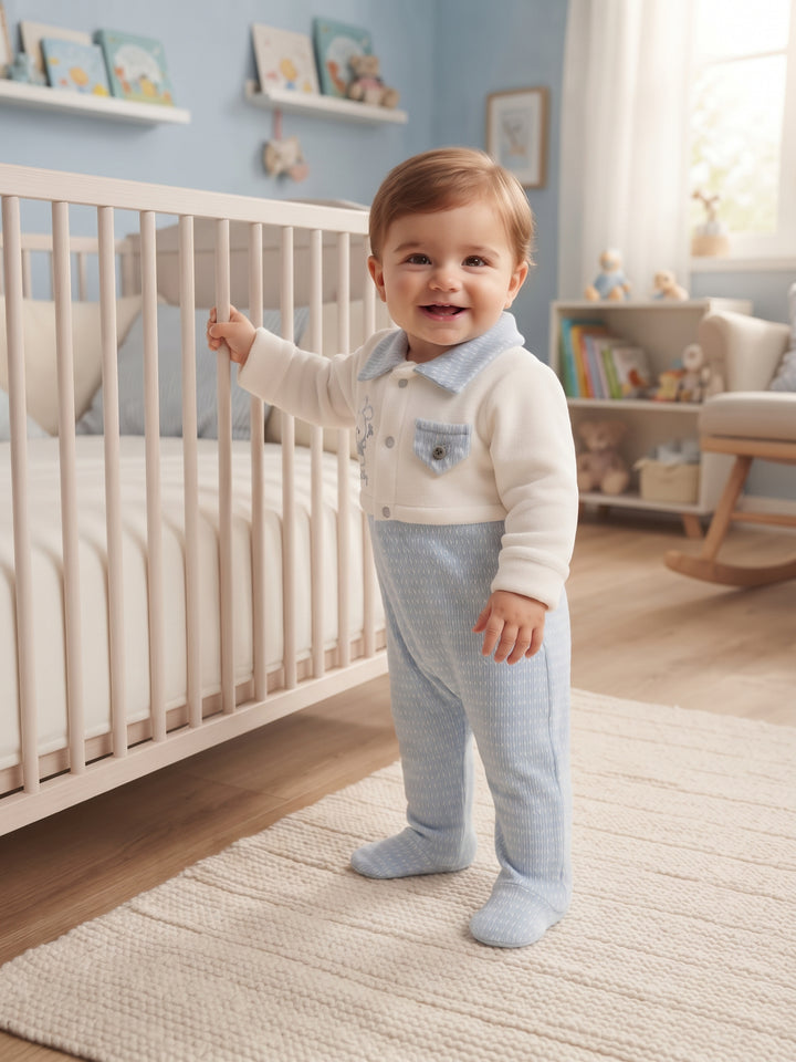 Cozy Bunny Embroidered Baby Footed Sleepsuit