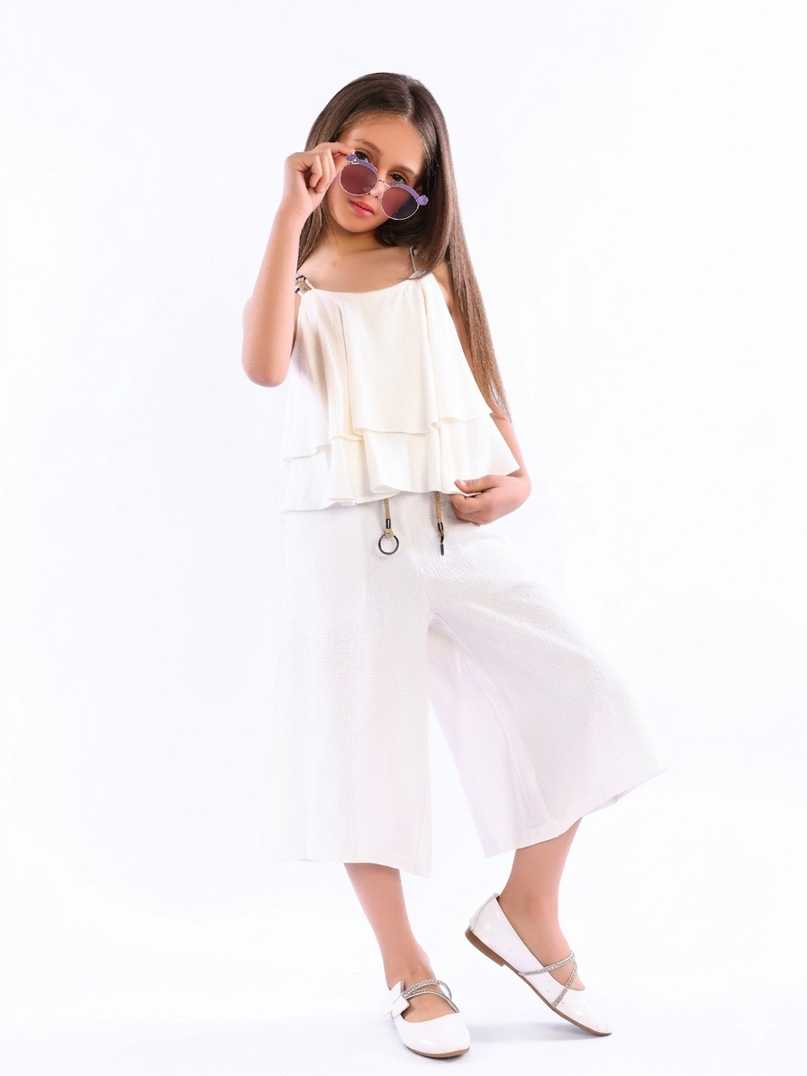 Girls' Layered Tiered Top & Wide-Leg Culottes Set