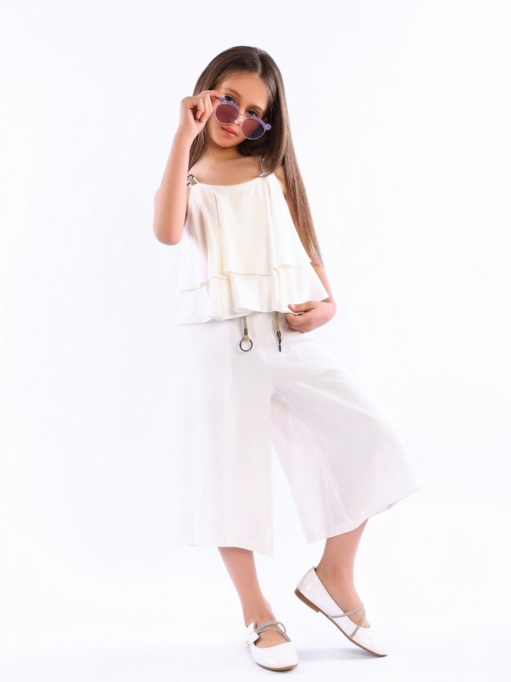 Girls' Layered Tiered Top & Wide-Leg Culottes Set