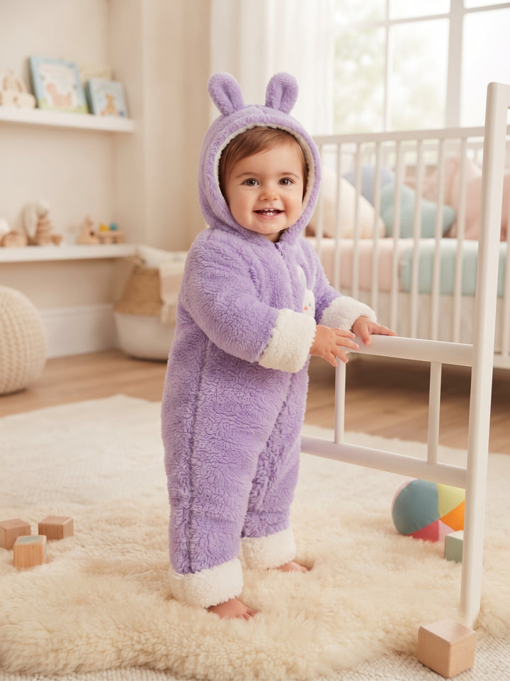 Sweet Bunny Fuzzy Zip-Up Baby Snowsuit
