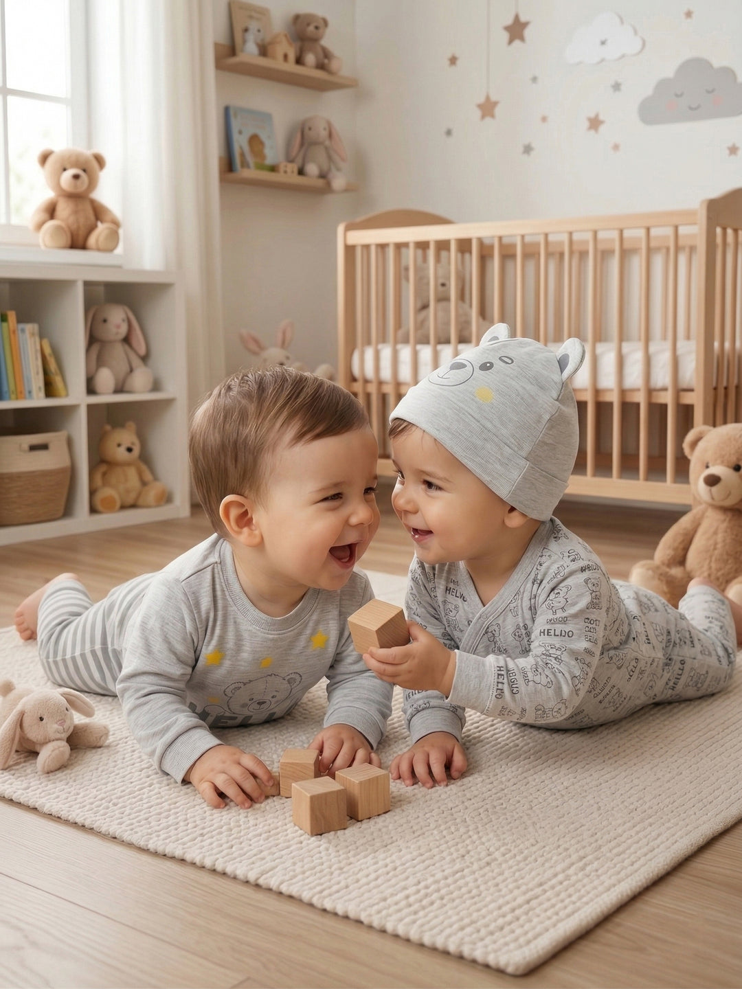 "Hello Teddy" Starry Grey Romper