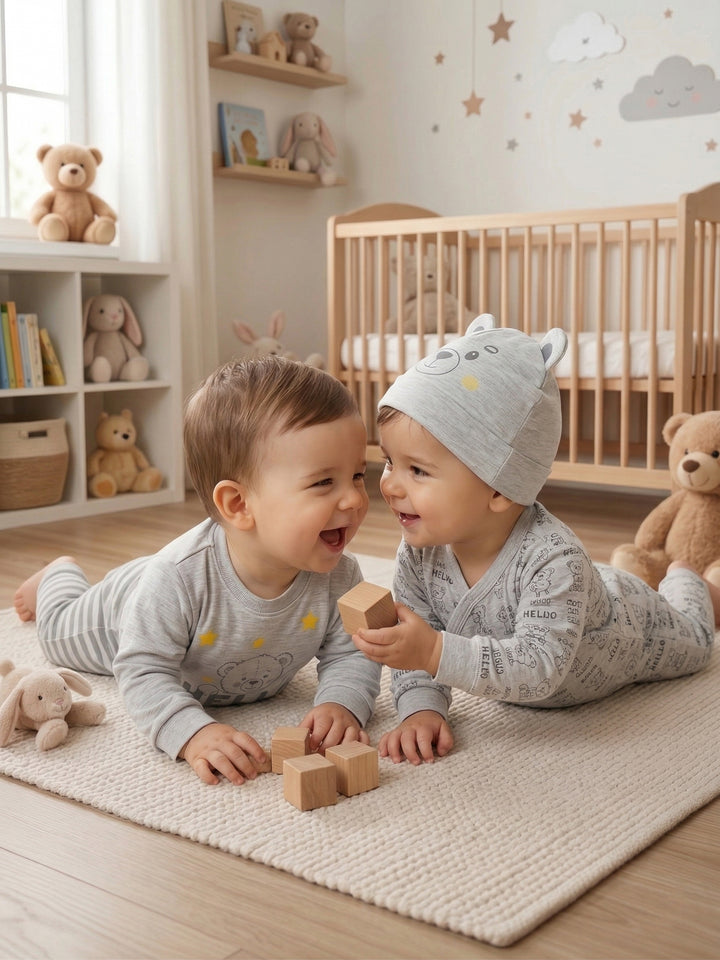 "Hello Teddy" Starry Grey Romper