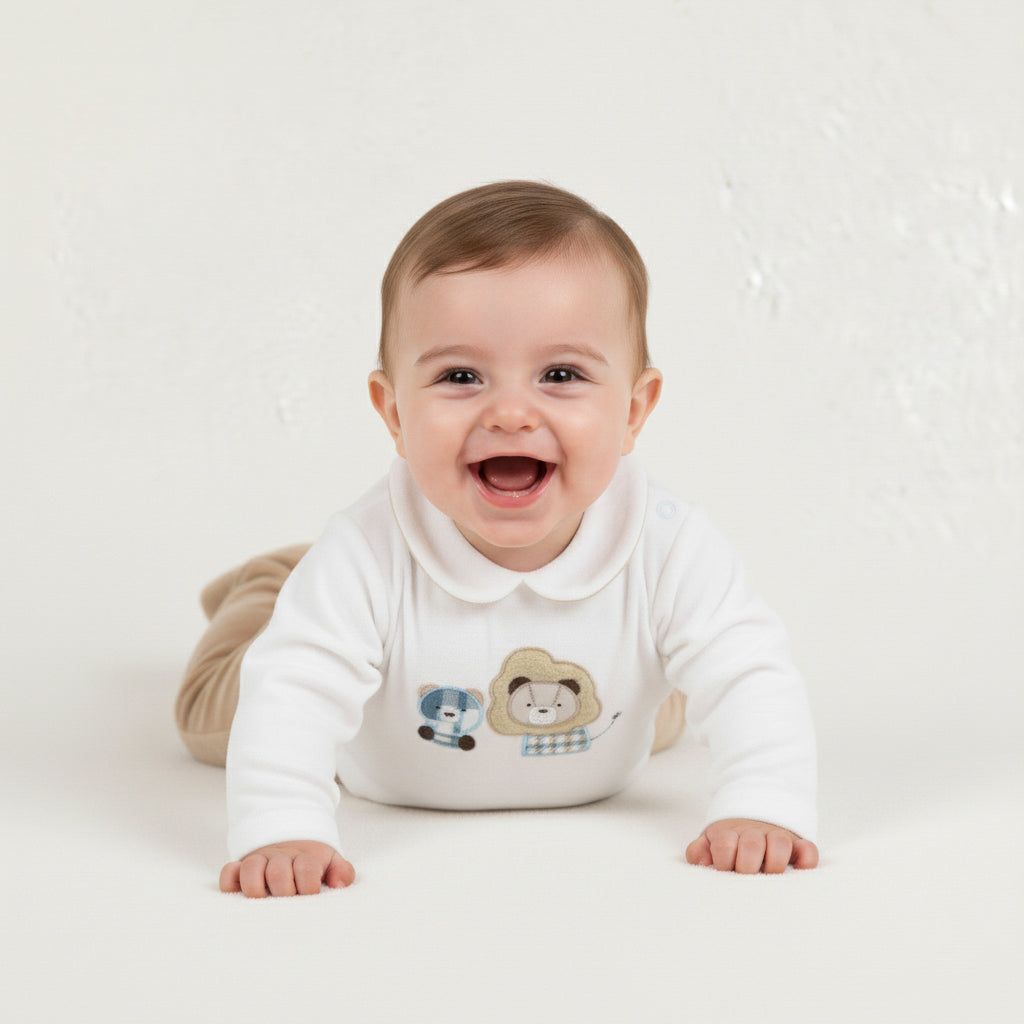 Lion & Bear Collar Top Footed Pants Set