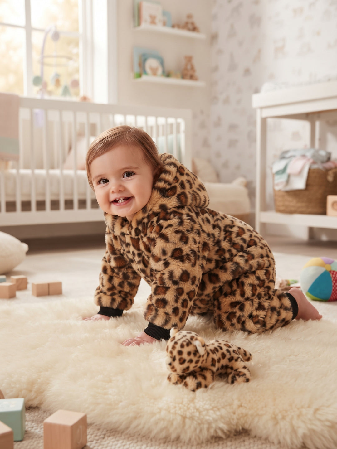 Leopard Plush Faux-Fur Baby Onesie