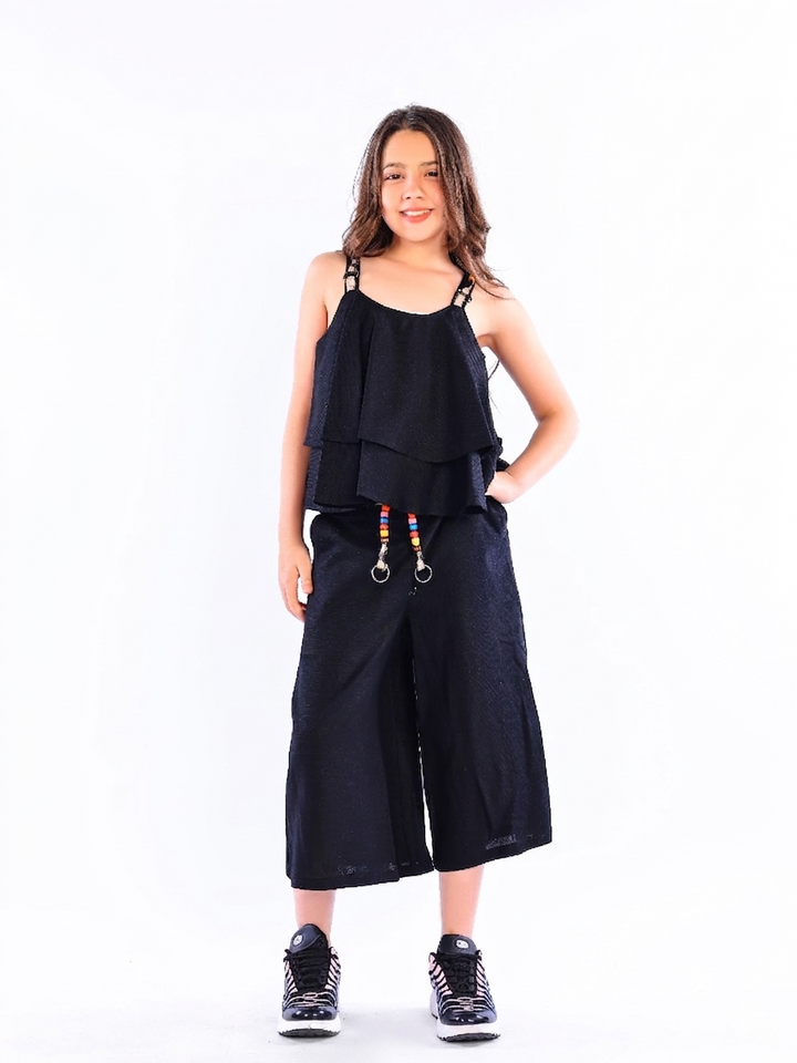 Girls' Layered Tiered Top & Wide-Leg Culottes Set