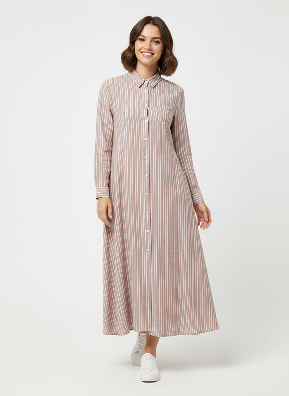 Vertical Striped Maxi Shirt Dress