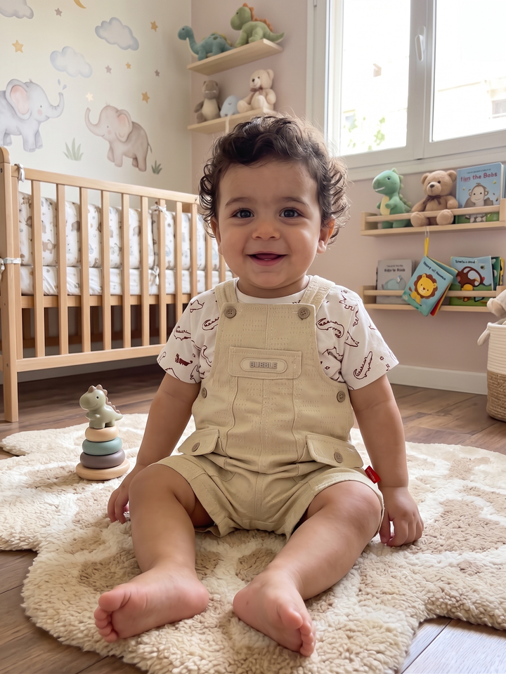 Product Name: Casual Cargo Overalls & Patterned Tee Set