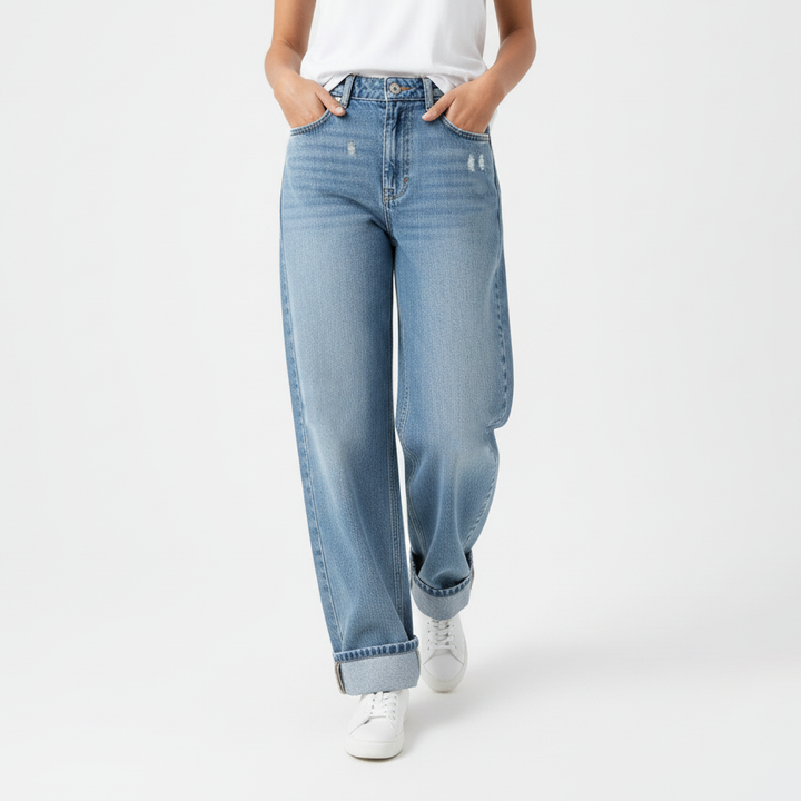 Cuffed Baggy Wide-Leg Jeans