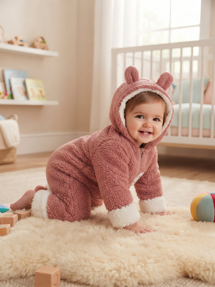 Sweet Bunny Fuzzy Zip-Up Baby Snowsuit