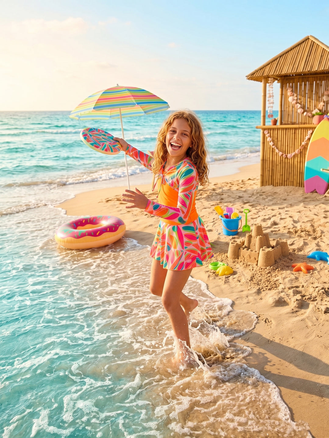 Girls' Long Sleeve Shrug & Swim Dress 2-Piece Set