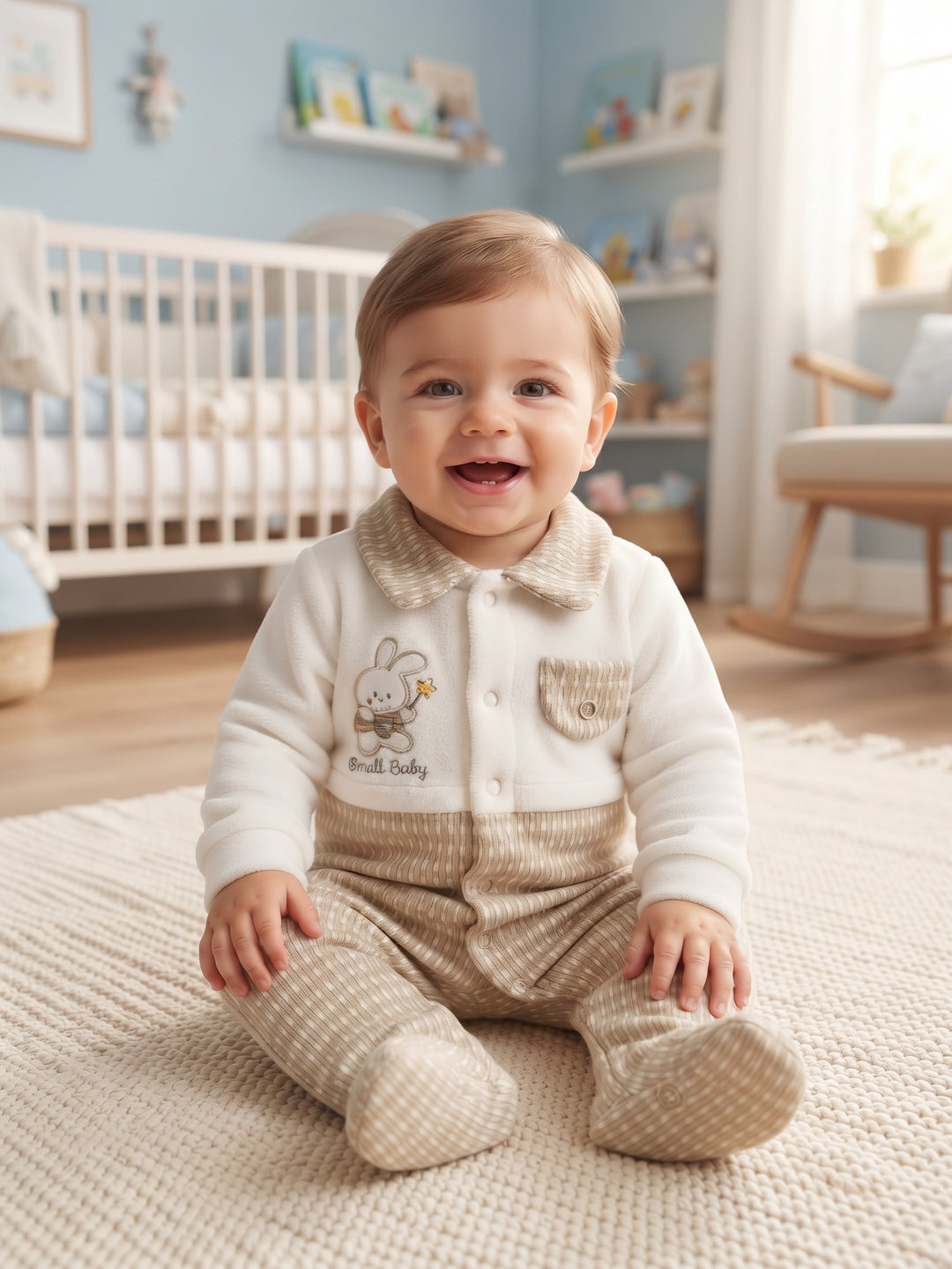 Cozy Bunny Embroidered Baby Footed Sleepsuit