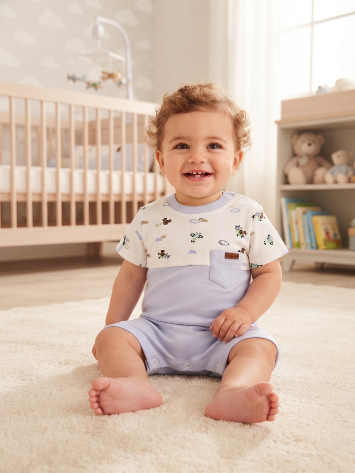 Baby Boy Airplane Colorblock Shortall Romper