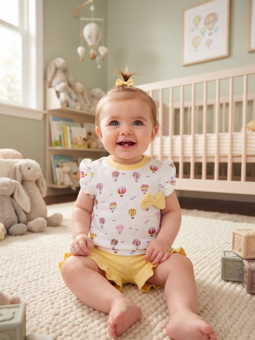 Baby Girl Hot Air Balloon Flutter Top & Ruffled Shorts 2-Piece Set